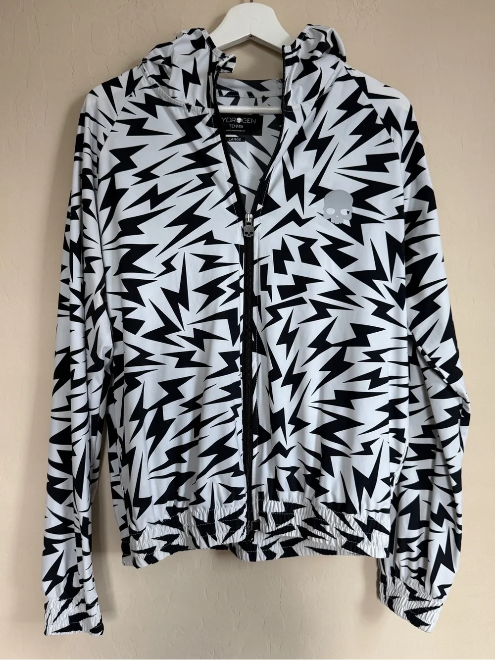 Hydrogen Tennis Jacket Thunders Tech White Lightning Bolt Windbreaker Hooded L